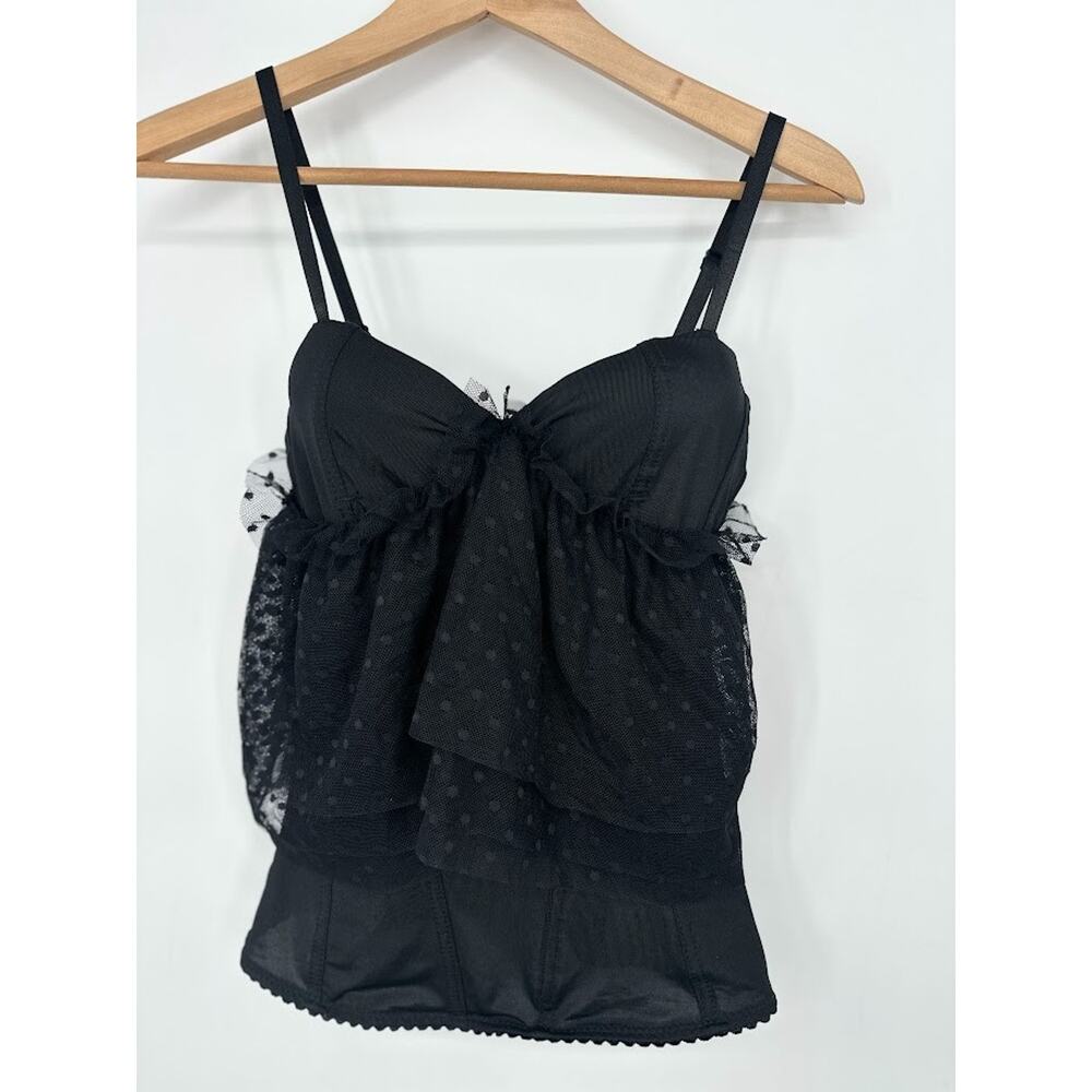 Spirit Halloween Corset Tank Top Black Mesh Lace Medium Witchy Goth Costume Sexy